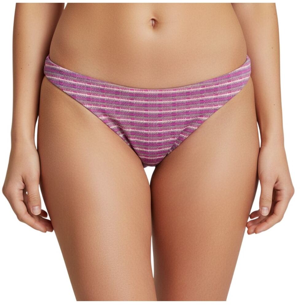 L*Space Camacho Classic Bikini Bottom Pink Stripe Nylon Swimwear NWT Small